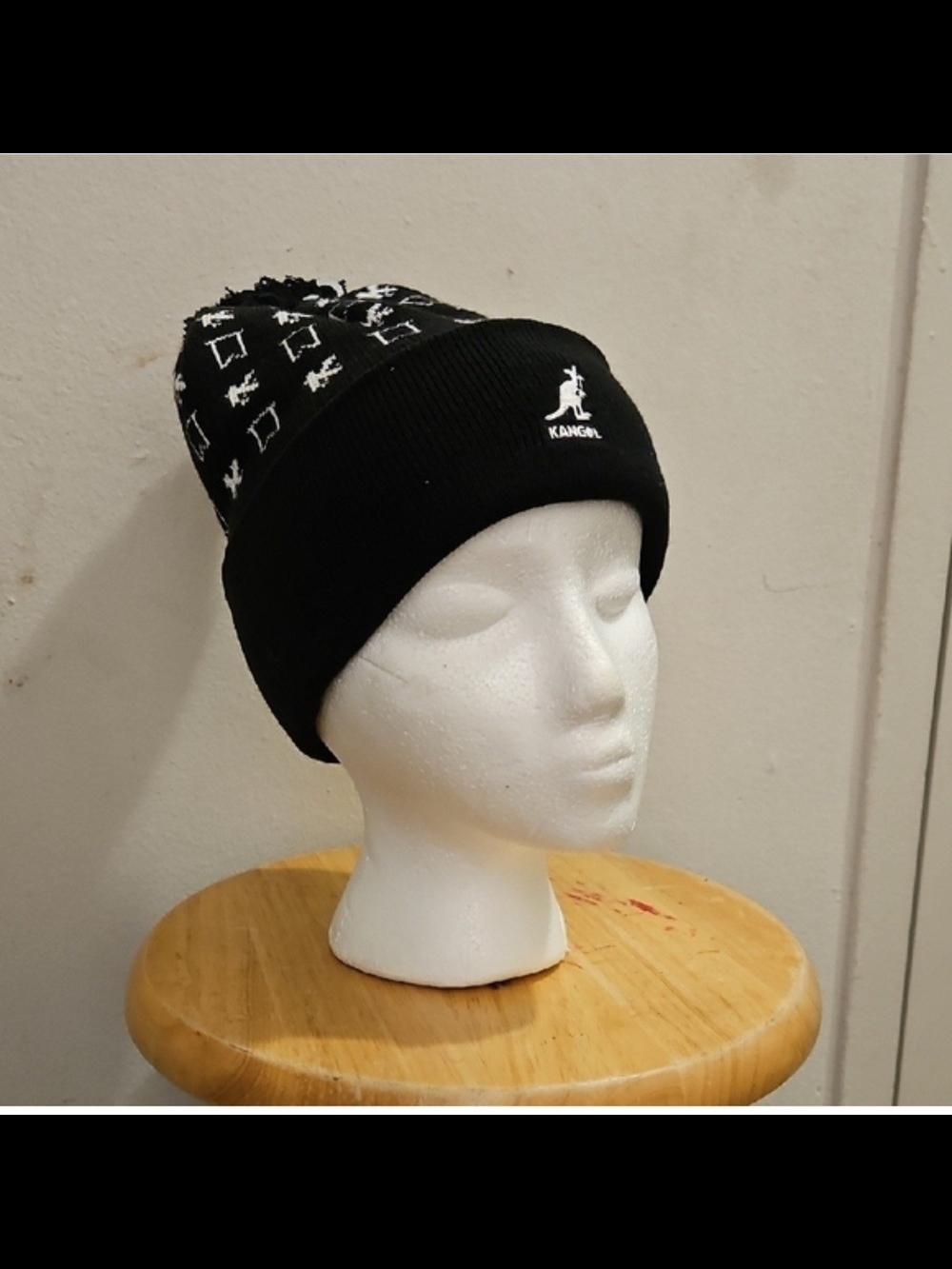 Kangol Black & White Patterned Cuffed Beanie